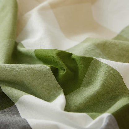 DONEUS 100% Washed Cotton Duvet Cover Set Super Soft Breathable Comfy Natural Linen Like Textured Bedding Set 3 Pieces with Zipper Closure (Green White Plaid, Queen)