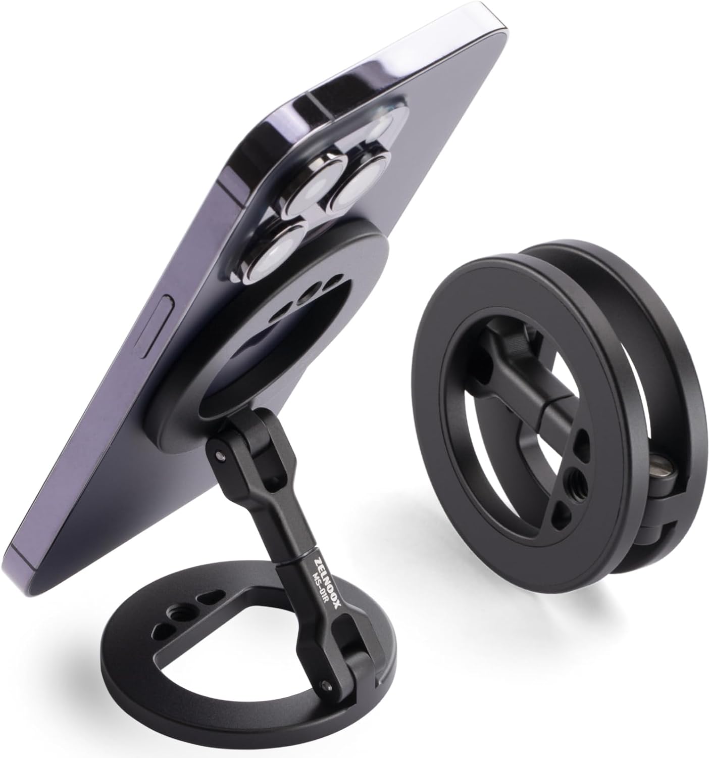 Double Magnetic Ring Phone Holder – Gym Phone Stand | 1/4" Screw Hole | Compatible with iPhone 16/15/14/13/12 Pro Max Series & MagSafe Cases (MS-01R)