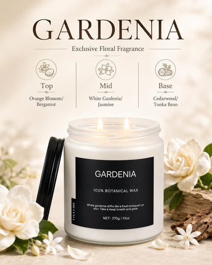 Gardenia Home Scented Candles, 13oz Organic Soy Wax, 76-Hour Clean Burning, Natural Candles Non Toxic, White Floral Scent for Relaxation, Aromatherapy Housewarming Candle for Men Women