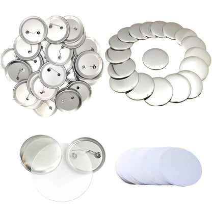 YiiYiiGO 200 Sets 58mm/2.28inch Button Maker Supplies, (Approx.2.25 inch) Round Badge Blank Pins, Includs Metal Shells, Metal Back Cover, Blank Paper and Transparent Film for Pin Maker Button Press