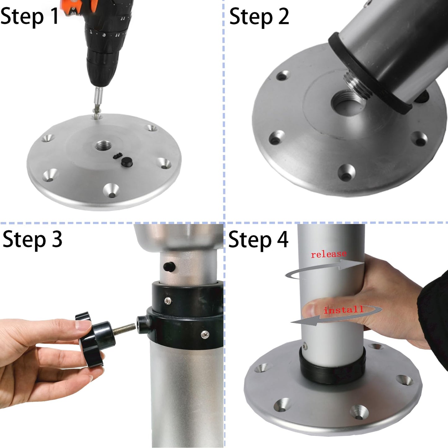 HWHongRV 3 Levels Adjustable RV Boat Table Pedestal, Detachable Aluminum Alloy RV Table Legs Stand Base Telescoping Mount Frame 17-29 Inch Height Range for RV Marine Boat Marine Yacht