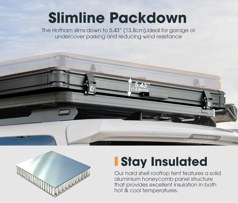 Sanhima Hotham Overland Aluminium Rooftop Tent w/Shower Tent - 3 Person, Modern Style, Black, Waterproof, 4 Season, Car Camping, 78.74" x 52.36" x 58.27"