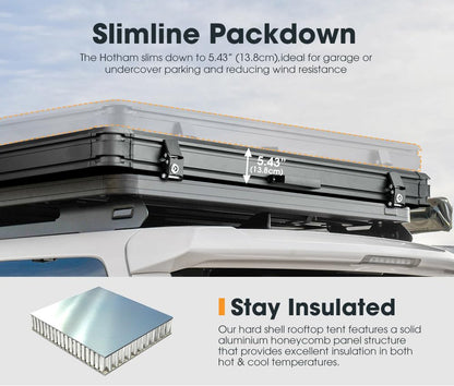 Sanhima Hotham Overland Aluminium Rooftop Tent w/Shower Tent - 3 Person, Modern Style, Black, Waterproof, 4 Season, Car Camping, 78.74" x 52.36" x 58.27"