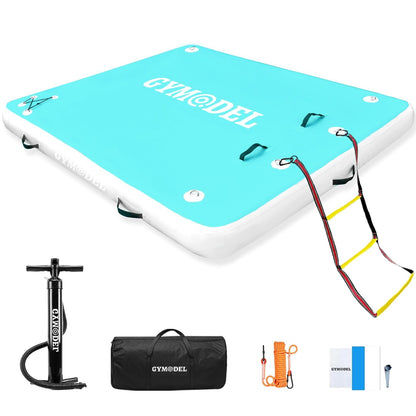 Inflatable Floating Dock, 6/8/10ft Swim Platform Floating Dock for Lakes, Non-Slip Air Dock Platform for Adults, Air Dock Platform with Detachable Ladder&Portable Carrying Bag, for Pool Beach Ocean