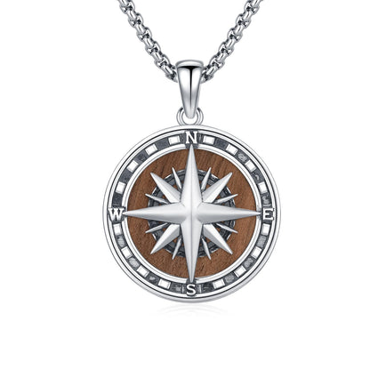 MEDWISE Compass Necklace for Men 925 Sterling Silver Compass Pendant Necklace With Ebony Graduation Inspirational Gifts Travel Jewelry Gifts for Women Men with Stainless Steel Chain