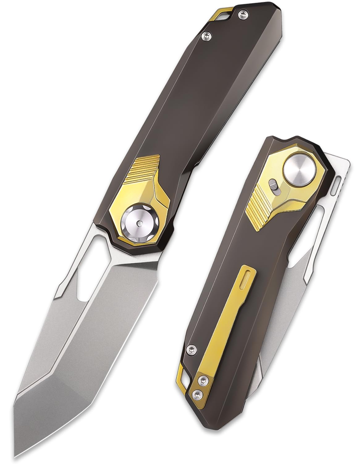 REMETTE Pocket Folding Knife Manual Grinding Pearlescent/Satin M390 Blade Titanium Handle Camping Knives RT-Peregrine Falcon RTT1-Brown