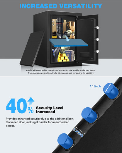 VaultHex Secure Home Safe with Alarm, USB-C Power & Quiet Access - 2.0 CuFt Mid-Size Cabinet Safe for Bedroom or Office, Motion Light, Keypad & Shelf