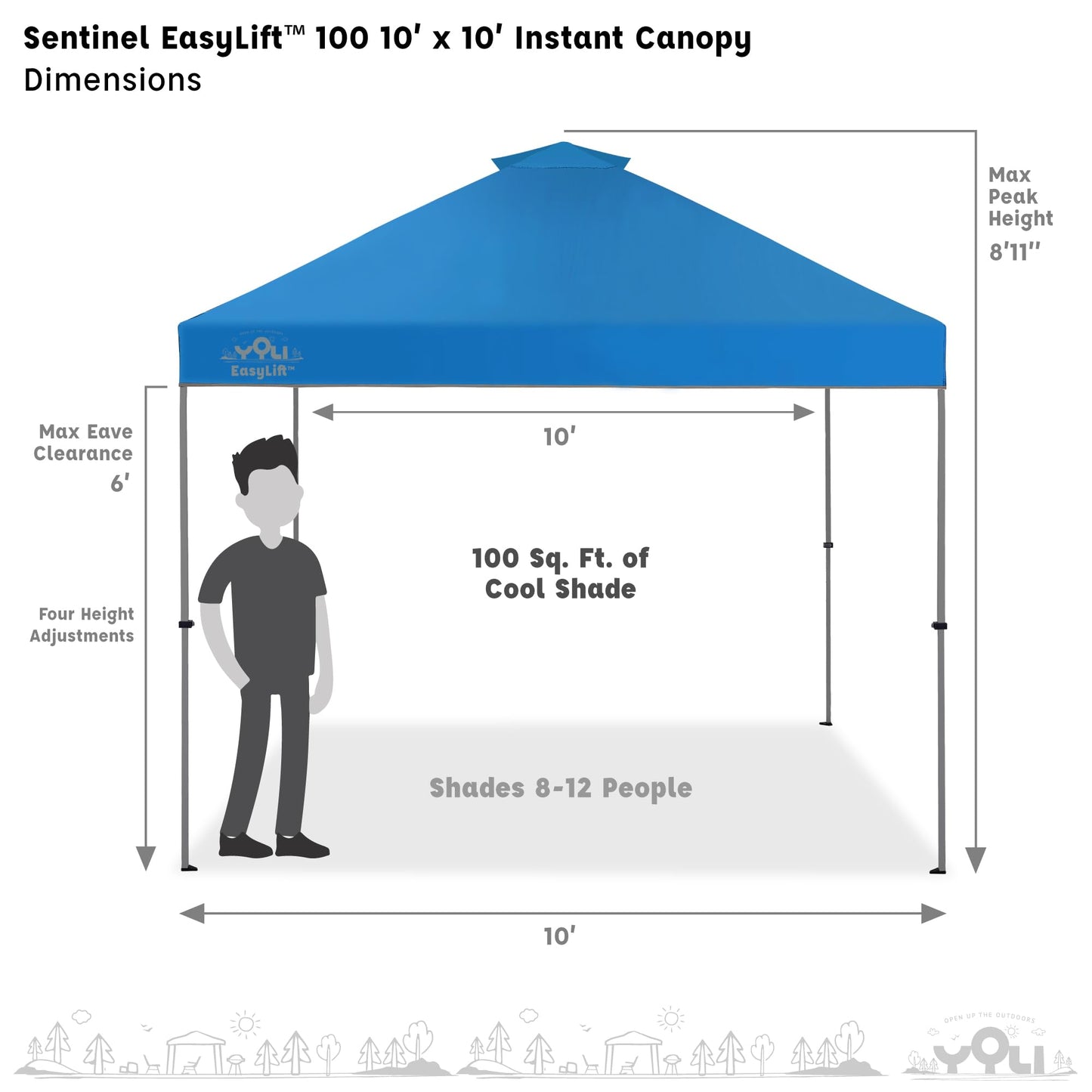 YOLI Sentinel EasyLift 10x10 Instant Pop-Up Canopy, Straight Leg Shelter with UV Protective Top & One-Push Setup – Blue