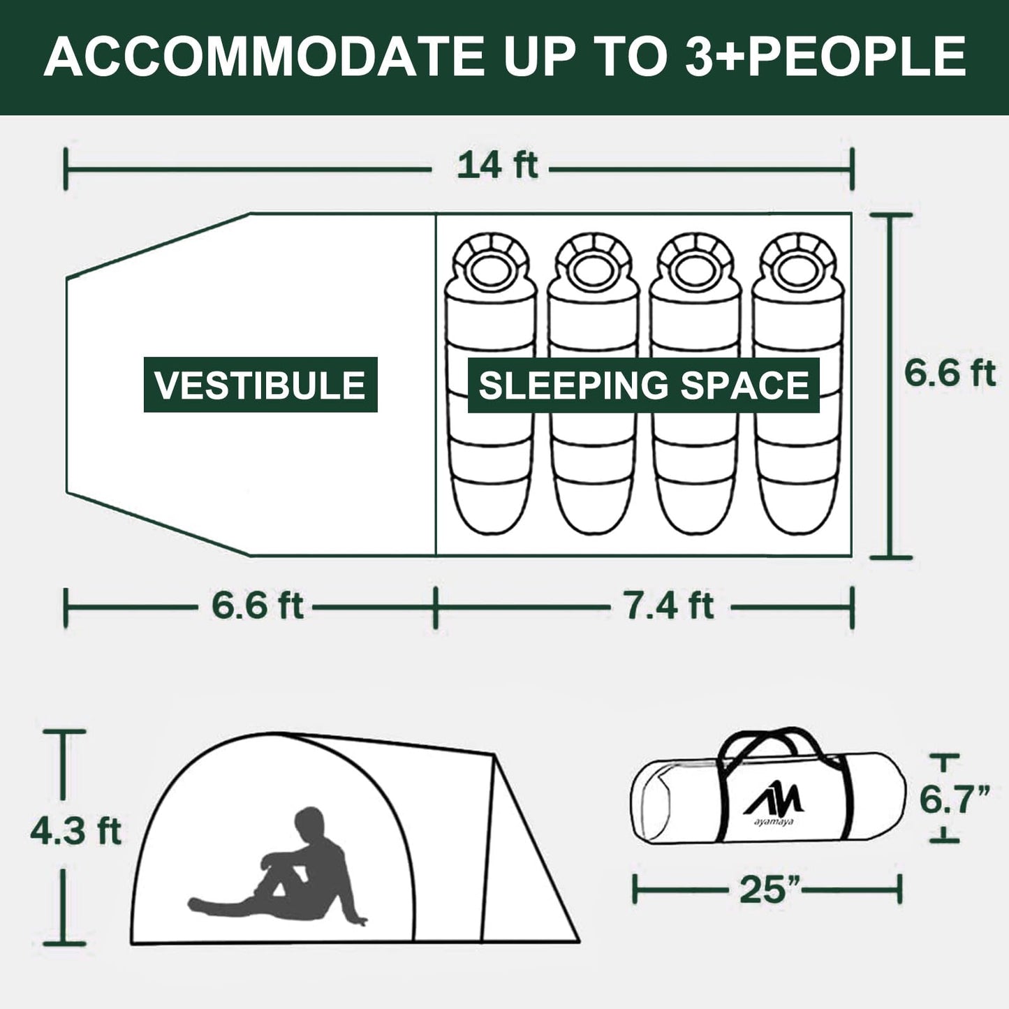 Camping Fan + Tunnel Tent, 20000mAh Rechargeable Fan with Remote, 3-4 Person Tent with Footprint for Bikepacking