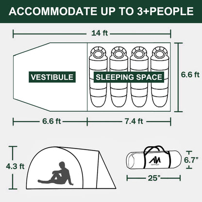 Camping Fan + Tunnel Tent, 20000mAh Rechargeable Fan with Remote, 3-4 Person Tent with Footprint for Bikepacking