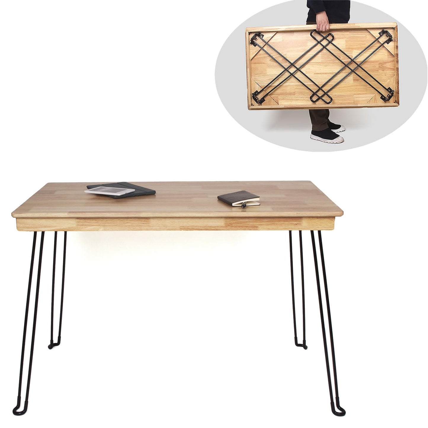 RUBAPOSM Wooden Folding Desk Portable Folding Wood Table 43in Fold-Down Workbench No Assembly Required for Home Office Writing Reading Puzzle Small Computer Table