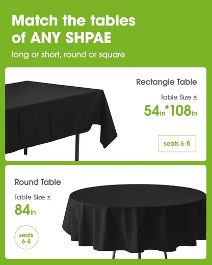 Pureegg Disposable Plastic Tablecloths - 20 Pack, 54 x 108 Inch, Leakproof & Sturdy, Black | Graduation Party Decor