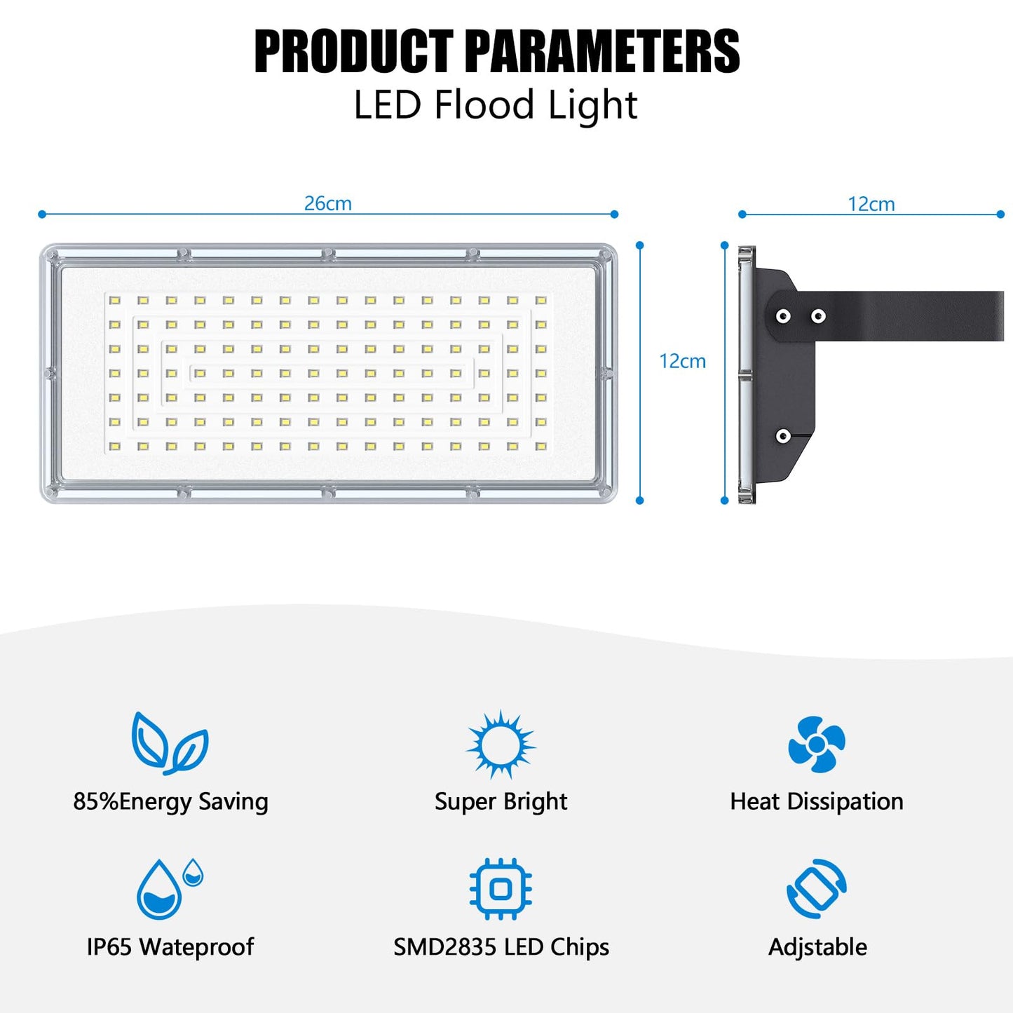 TOPAUBUB 300W LED Stadium Lights Outdoor 2 Piece, Flood Lights Outdoor 30000LM 6500K Cool White IP66 Waterproof for Garden/Warehouse/Yard Lighting