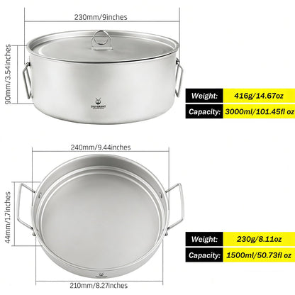 SILVERANT Ultralight Titanium Large 2-piece Pot & Pan Camping Cookware Set, Lightweight Titanium Camping Pot Mug with Hanger/Retractable Handles and Mesh Drawstring Bag