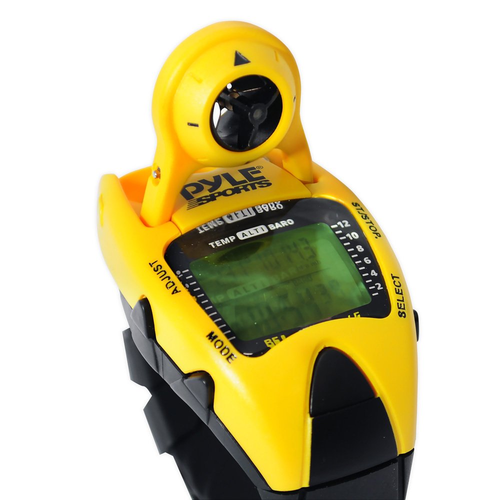 Pyle Sports PSWWM90Y Wind Speed Meter w/ Wind Chill Temp., Altimeter, Barometer, Compass, 10 Laps Chronograph Memory, Yacht Timer (Yellow Color)