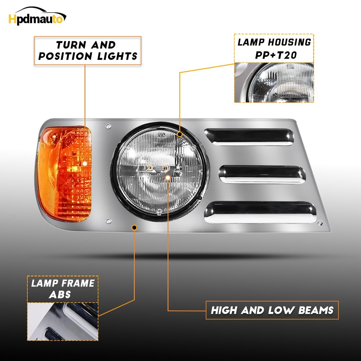 Hpdmauto Headlights Assembly fit for Mack CV Replacement Left Driver Side Headlamp Chrome
