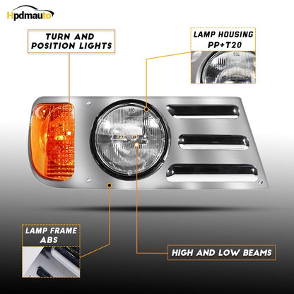 Hpdmauto Headlights Assembly fit for Mack CV Replacement Left Driver Side Headlamp Chrome