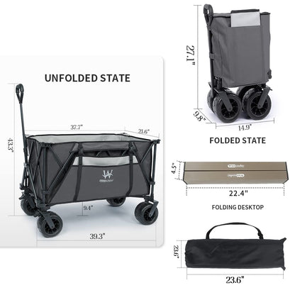 Whitsunday Heavy Duty Collapsible Wagon Cart,440Lbs Folding Outdoor All Terrian Wheel Utility Camping Park Wagon Cart with Table Grey