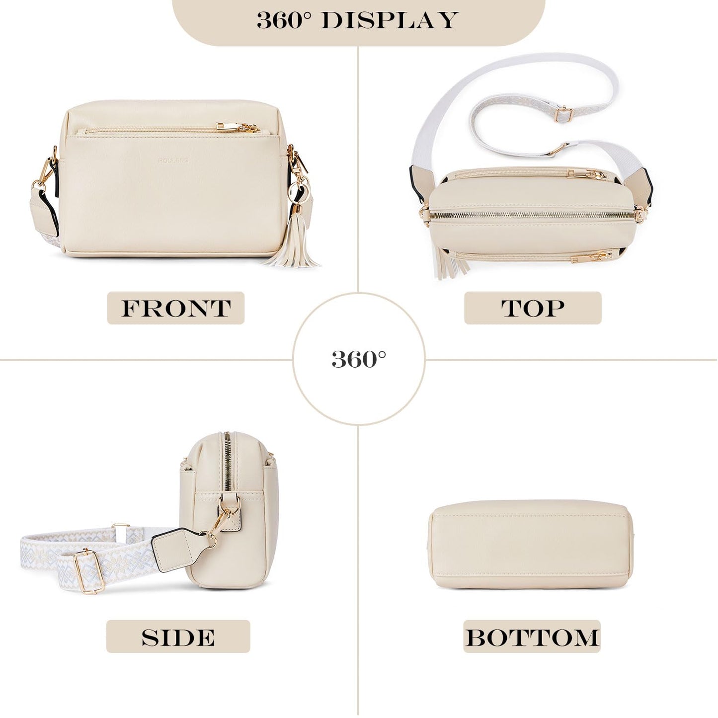 Roulens Triple Zip Small Crossbody Bag for women,Wide Strap Cell Phone Purse Shoulder Handbag Wallet with Credit Card Slots