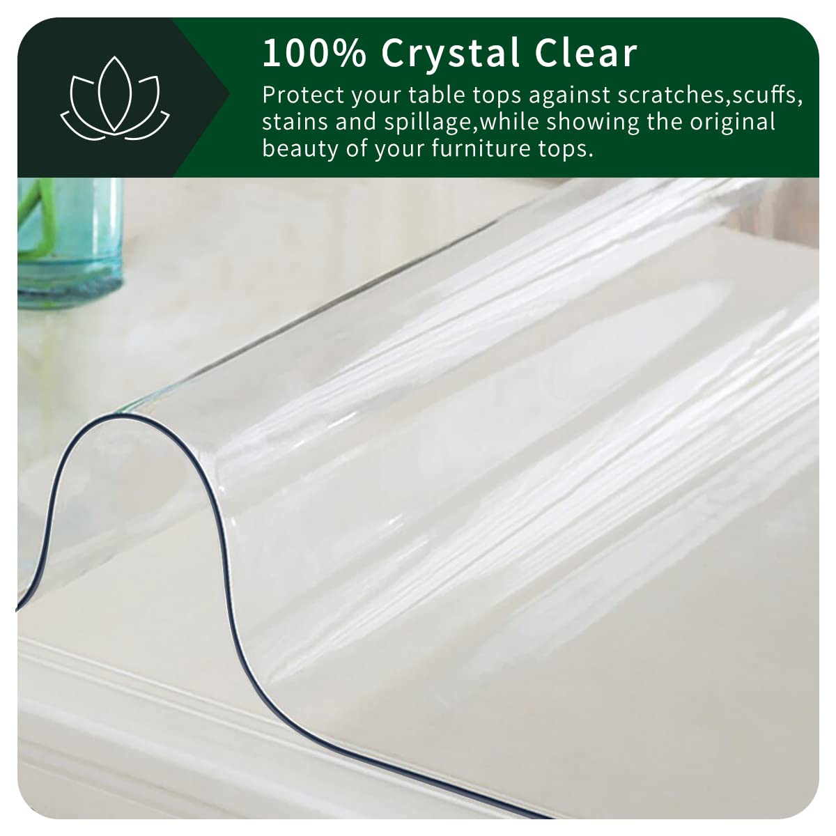 Multi-Size 24x48 inch Clear Plastic Table Protector Kitchen Dining Table Wood Furniture Cover Screen Protection Plastic Tablecloth Wipeable Waterproof Desktop Protective Pad PVC Vinyl Coffee Tabletop