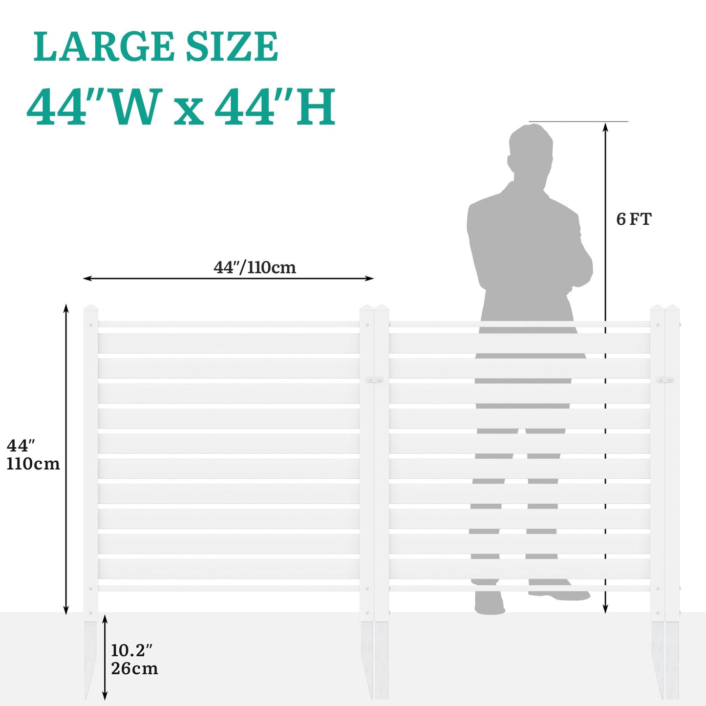 YITAHOME 44" W X 44" H Air Conditioner Fence Privacy Screen with Metal Stakes, Outdoor Trash Can Enclosure, Vinyl Pool Equipment Enclosure (2 Panels)