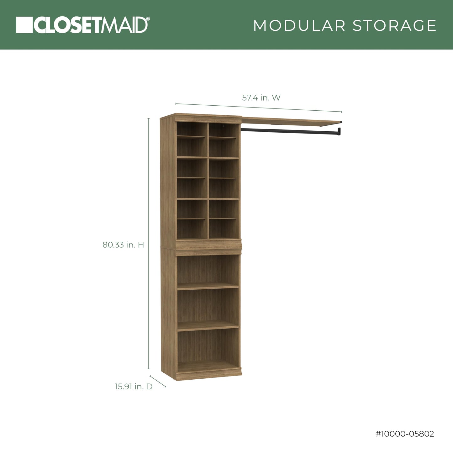 ClosetMaid Modular Storage Organizer Kit Includes; (1) 12-Shelf Unit with Dividers, (1) 3-Shelf Unit, and (1) Hang Rod Shelf Unit, Sand