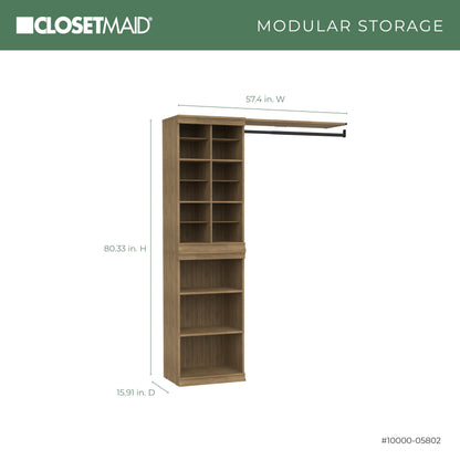 ClosetMaid Modular Storage Organizer Kit Includes; (1) 12-Shelf Unit with Dividers, (1) 3-Shelf Unit, and (1) Hang Rod Shelf Unit, Sand