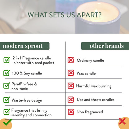 Modern Sprout - 2-in-1 Soy Candle & Planter - 3-Pack Indoor Set (Violet Hour, in The Weeds, Golden Moments) 6 Oz Scented Candles with Lavender, Sage & Mint Seeds – 38–40 Hr Burn Each