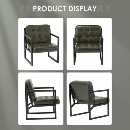 COLAMY Accent Chairs Set of 2, Modern Accent Arm Chairs for Living Room, Comfy Leather Armchairs with Metal Legs for Reception Waiting Room Office Lobby, Green