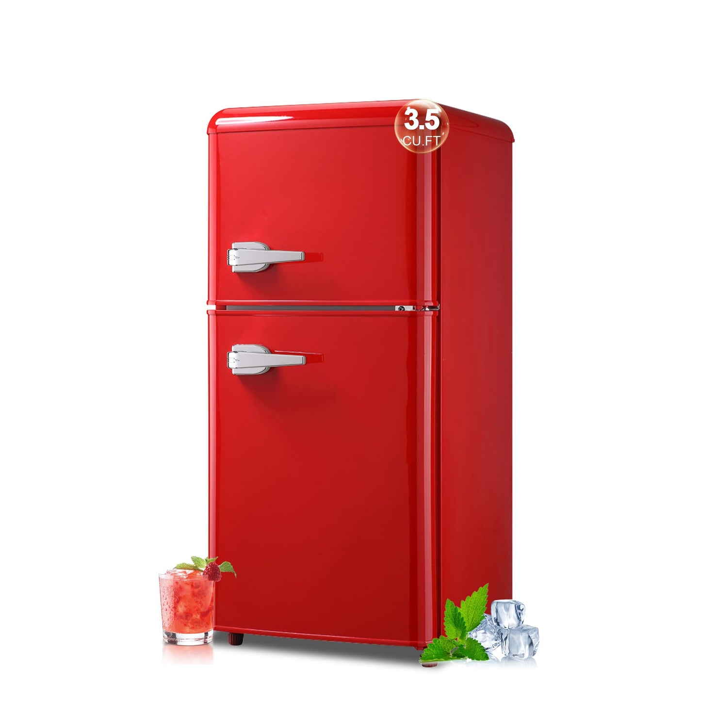 rosmena Retro Fridge with Freezer, 3.5 Cu. Ft. Mini Fridge, Small Refrigerator with 7-Level Adjustable Thermostat, Retro Compact Refrigerator 2-Door Fridges for Apartment/Dorm/Office/RV, Red