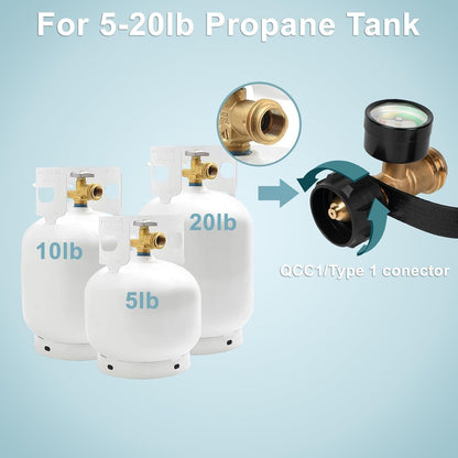 SHINESTAR Propane Tank Gauge - Universal Gas Level Indicator for 5-20 lb Tanks | QCC1/Type 1 Connection