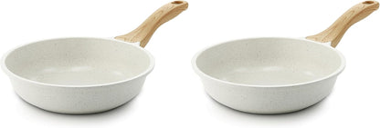 SENSARTE Nonstick Ceramic Frying Pan - 8-Inch Healthy Omelet Skillet, PFAS-Free & Induction Compatible, White (Pack of 2)