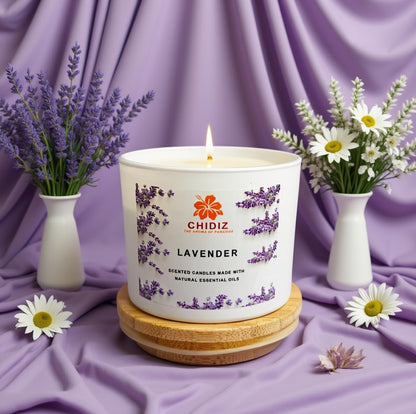 CHIDIZ Lavender Soy Scented Candles | Large 1 Wick Jar Candle | Up to 45 Hours Burning Time | Relaxing Aromatherapy Candles | Housewarming Gift for Women and Men (Medium, Lavender)