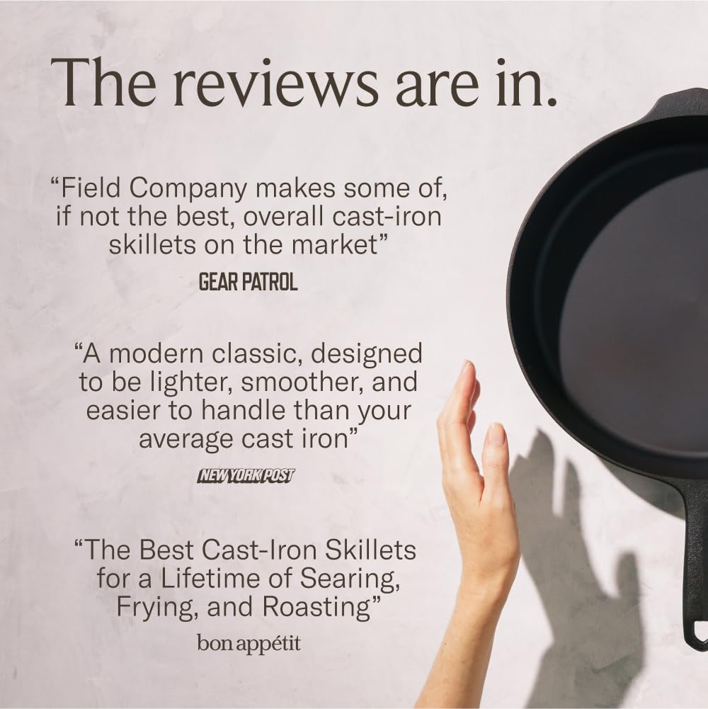 Field Company Double-Handled Cast Iron Skillet – 16-Inch Pre-Seasoned Pan for 8+ Servings, Smooth, Made in USA