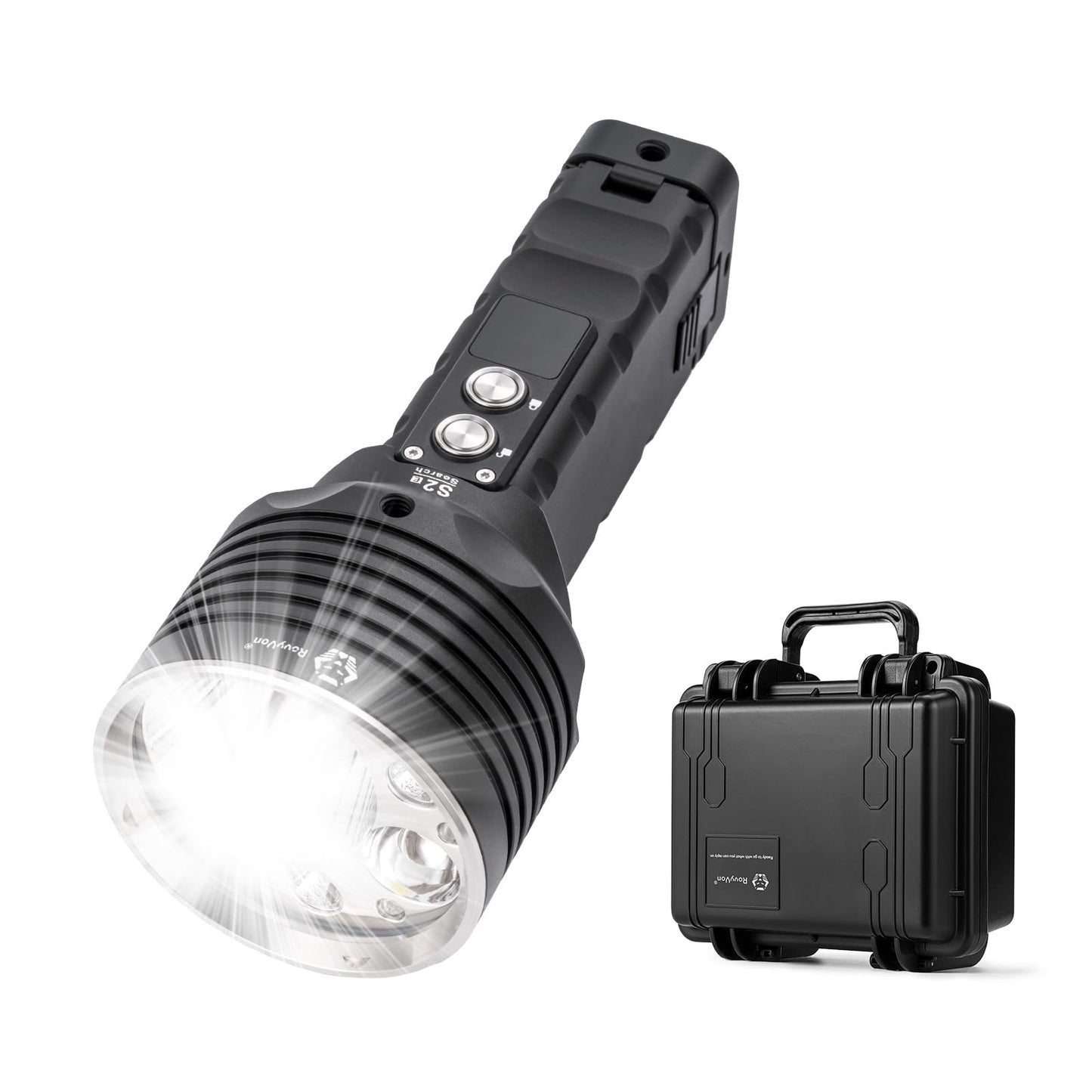 RovyVon S2E Search Series Flashlight 10,000 Lumen Super Bright Rechargeable Searchlight with Spot, Flood Mode, Red Light for Outdoor, Hunting, Searching, Home Use,Emergency