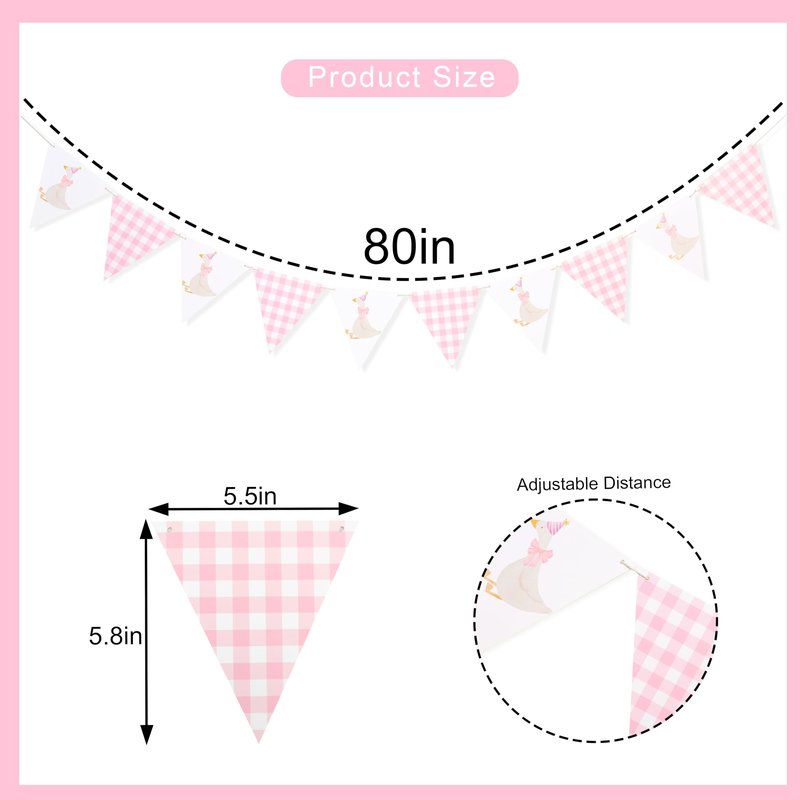 One Silly Goose Birthday Banner - Silly Goose Party Decorations,Baby Shower Gingham Banner,Fabric Bunting First/1st Birthday (pink)