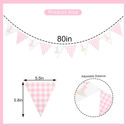 One Silly Goose Birthday Banner - Silly Goose Party Decorations,Baby Shower Gingham Banner,Fabric Bunting First/1st Birthday (pink)