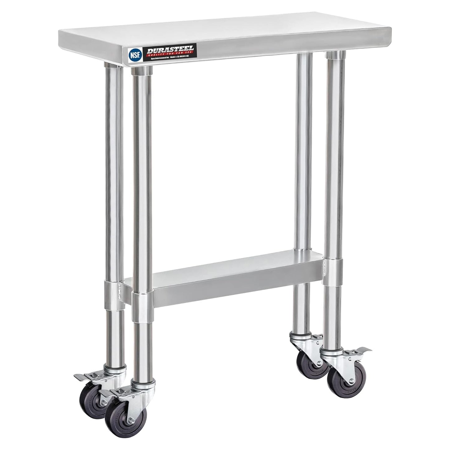 DuraSteel 30x12 NSF Stainless Steel Cart Work Table - Heavy Duty Rolling Food Prep Table - Metal Utility Cart on Wheels Caster, Grill Stand Microwave Outdoor Kitchen Tables Countertop Island Top Vevor