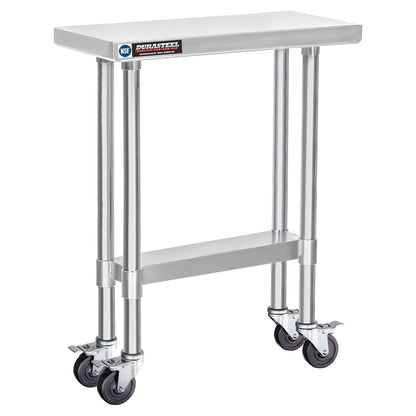 DuraSteel 30x12 NSF Stainless Steel Cart Work Table - Heavy Duty Rolling Food Prep Table - Metal Utility Cart on Wheels Caster, Grill Stand Microwave Outdoor Kitchen Tables Countertop Island Top Vevor
