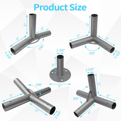 ICITYWALL 8 Leg Carport Kits，Low Peak Canopy Fitting Kit with 1-3/8" ID, Galvanized Steel Carport Connectors, shed Frame kit DIY Project