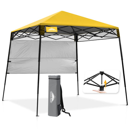 EAGLE PEAK 8x8 Pop Up Canopy Tent with Sidewall, Compact, Portable Slant Leg Instant Sun Shelter for Beach, Sports, & Camping, 8x8 Base 6x6 Top, Yellow