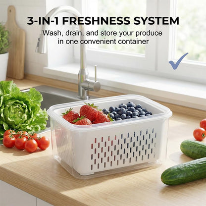 Skiennix 4-in-1 Large Fruit Storage Container - Leakproof Produce Keeper with Removable Colander | BPA-Free & Microwave Safe (Blue, S)