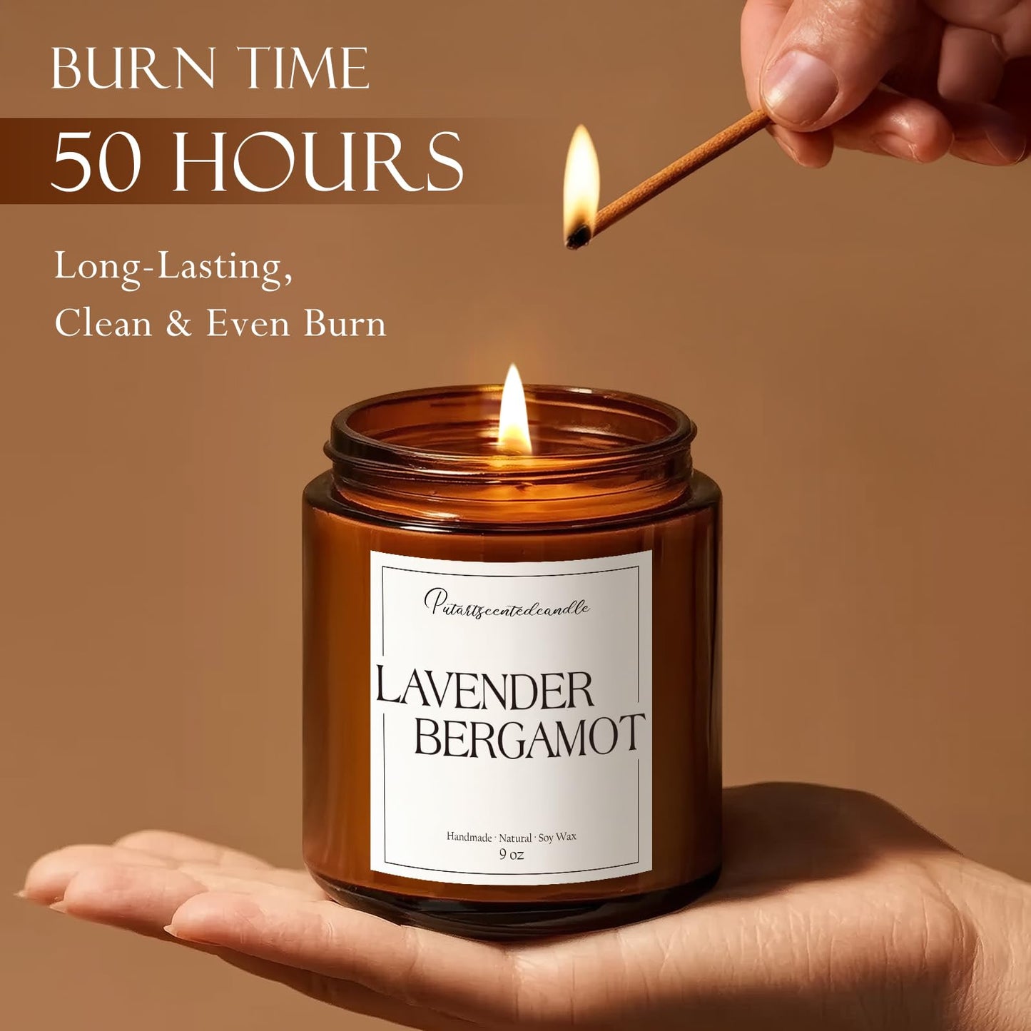 Putart Lavender & Bergamot Scented Candles for Home, Natural Soy Wax Aromatherapy Non Toxic Candle Gifts for Women Men, Home Fragrance Decoration Glass Jar Candle for Meditation and Relaxation (9oz
