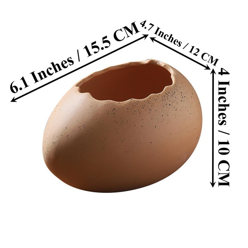 ROSE CREATE 6" Porcelain Brown Egg Easter Dessert Bowl, Big Ceramic Ostrich Egg Snack Appetizer Trays Set, Dessert Serving Dishes, Snack Platter