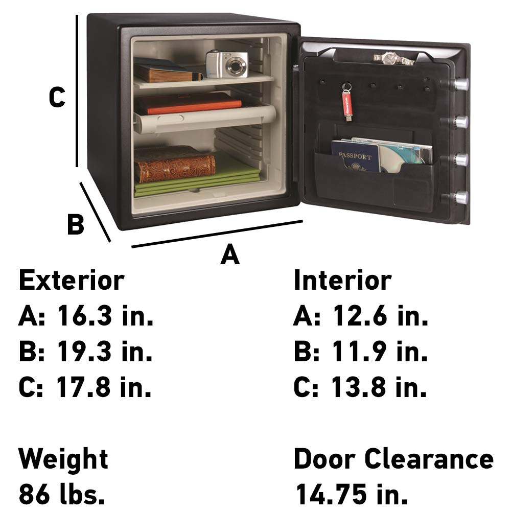 SentrySafe Fireproof and Waterproof Black Steel Home Safe with Dial Combination Lock for Cash, or Documents, 1.23 Cubic Feet, 17.8 x 16.3 x 19.3 x Inches, SFW123CU