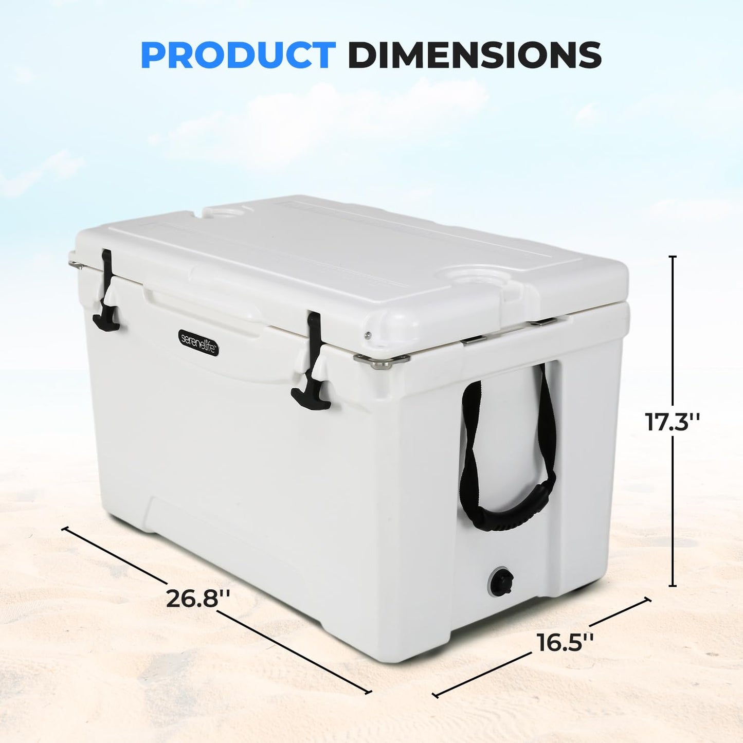 SereneLife 50 Qt Portable Cooler Box – Heavy Duty White Ice Chest Holds 63 Cans, Keeps Ice Cold Up to 5 Days, Leak-Resistant Outdoor Camping, Fishing, Tailgating, Beach Cooler