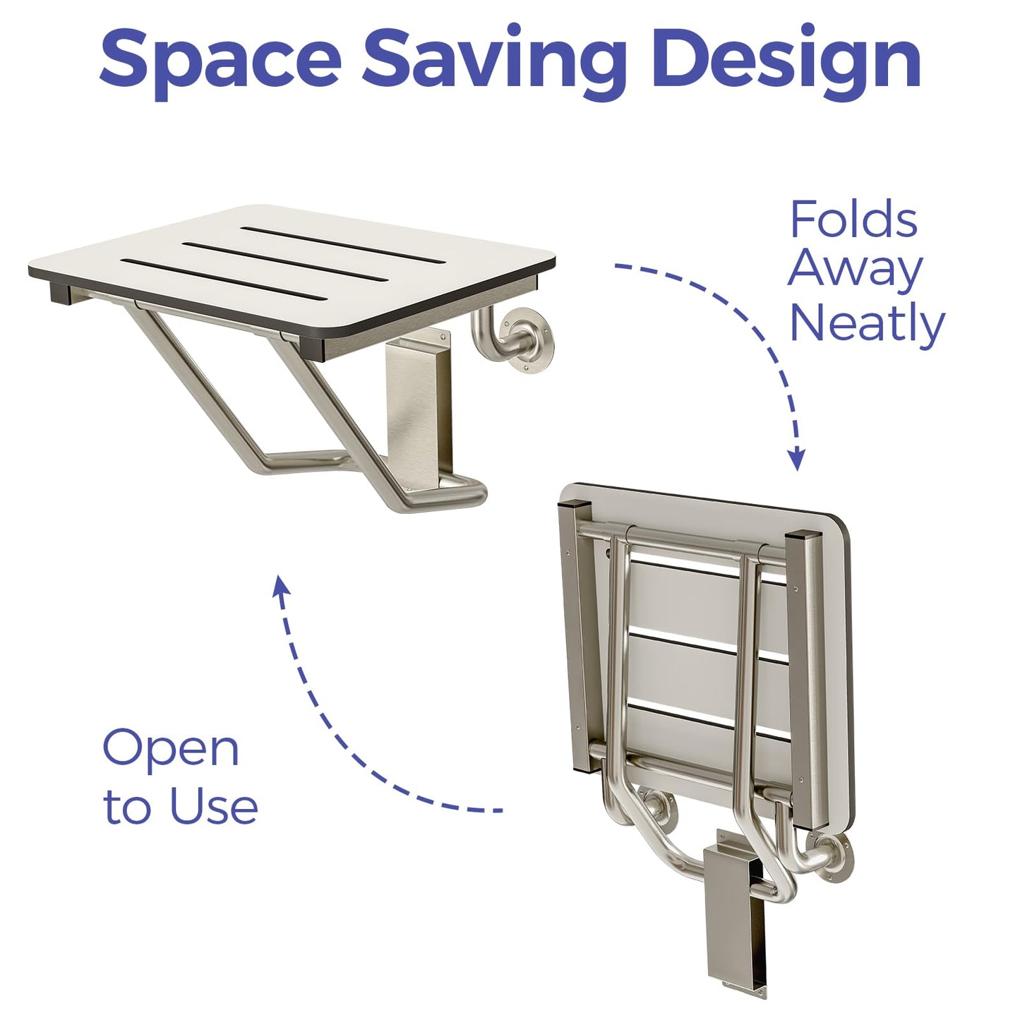 Stardrix 18" x 16" ADA Compliant Phenolic White Folding Shower Seat Bench, Wall Mount Foldable Bathroom Shower Chair with Stainless Steel Support, 400 lbs Capacity