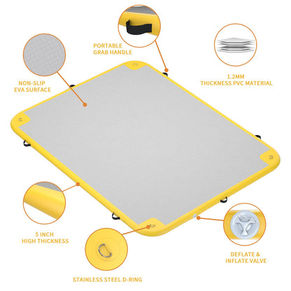 GONFLABLE Inflatable Floating Dock for Adult, 6x6ft Inflatable Water Platform Raft with Air Pump& Storage Bag, Floating Island Mat for Pool Lake Beach Ocean (Yellow, 6 x 6ft)