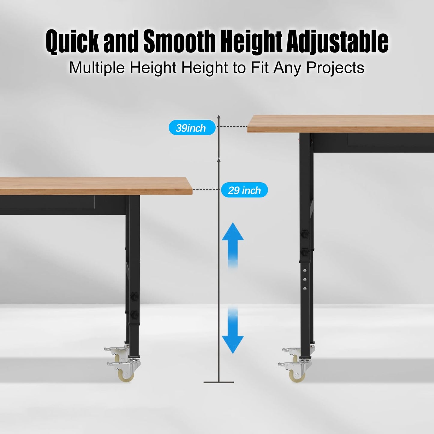 48” Chipboard Wood Work Bench Work Table, Heavy-Duty Adjustable Workbench with Power Outlets, 3000 Lbs Capacity Tool Bench Workstation for Garage, Workshop