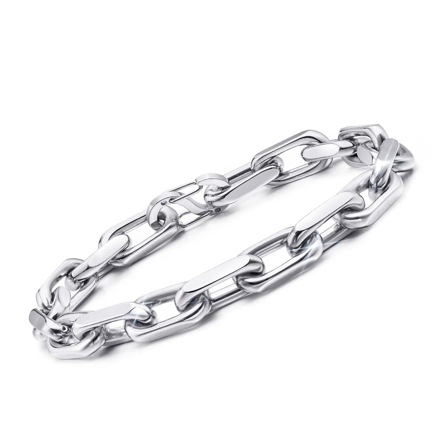 VNOX Link Chain Bracelets for Men - Cool Mens Bracelets Diamond-Cut Paperclip Solid Chain Bracelet Chunky Stainless Steel Jewelry Trendy Gifts (Silver, 7.5)